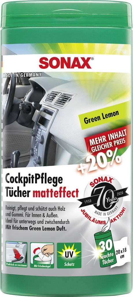 SONAX CockpitPflegeTücher Matteffect Green Lemon Box (25 Produktbild 