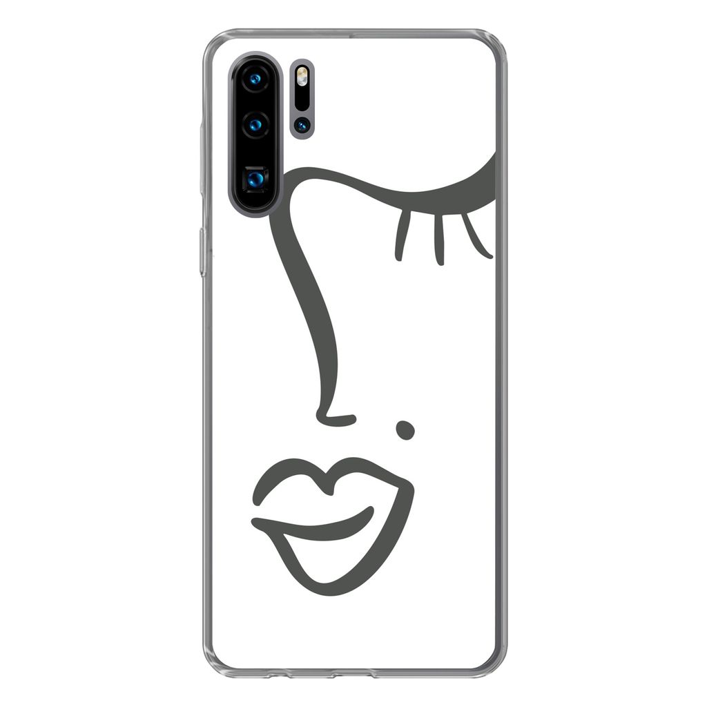 MuchoWow Handyhülle Schutzhülle Hülle für Huawei P30 Pro Frau - Schwarz - Weiß - Abstrakt Silikon Softcase Handy Hülle - Schutzdeckel