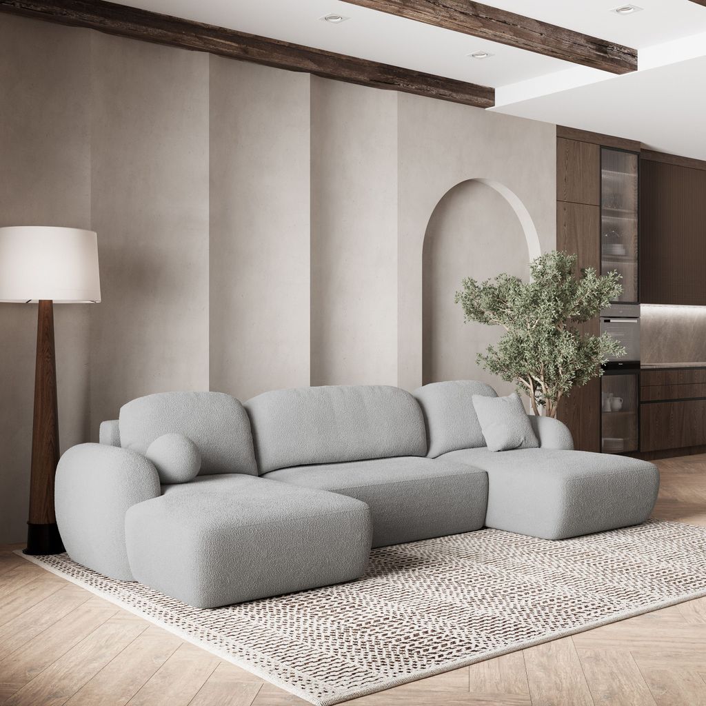 Masseno Ecksofa SAVONA N mit Schlaffunktion U-Form, Sofa mit Bettkasten, Wohnzimmersofa, Couch, Soffa, Bettsofa, Couchgarnitur- Hellgrau, NOW OR NE...