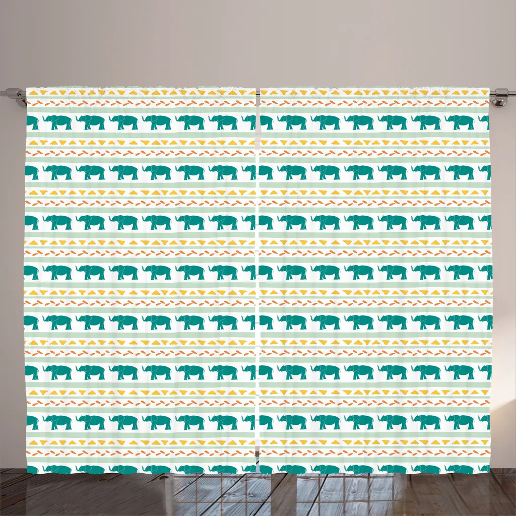 Rideau large 280x225 cm pour masquer le vis-à-vis motifs éléphants