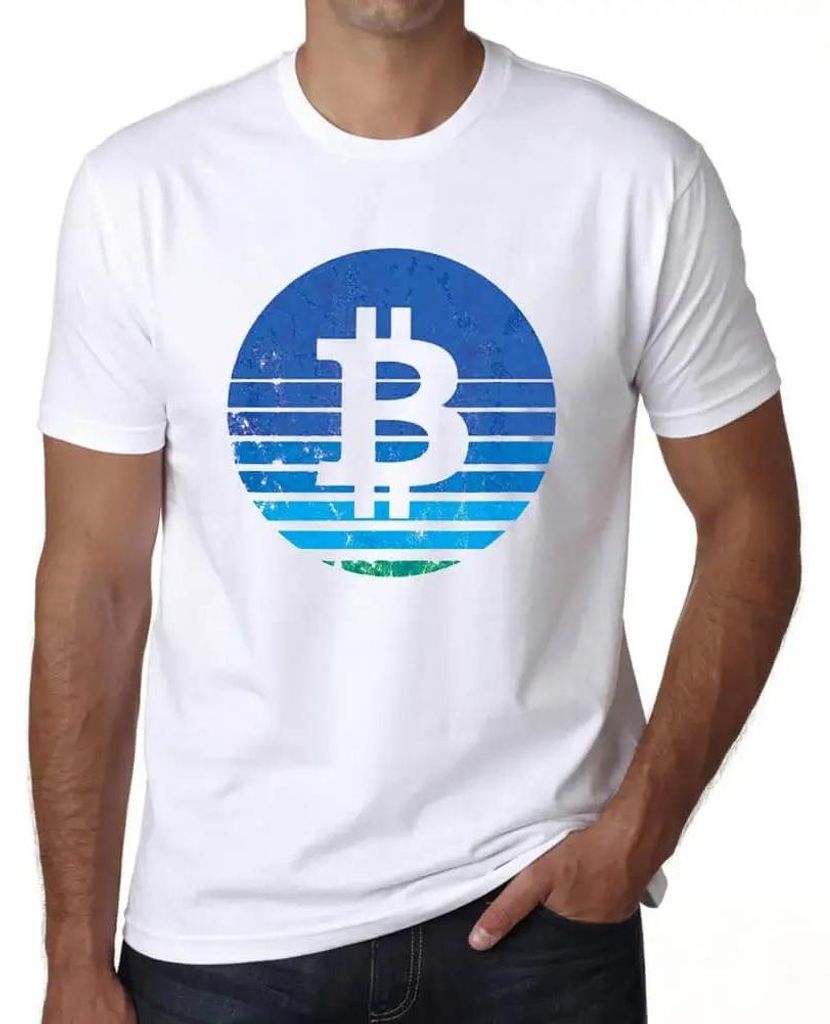 Herren Grafik T-Shirt Bitcoin Vintage Sunset Btc Hodl Crypto Traders Öko-Verantwortlich Vintage Jahrgang Kurzarm Lustige Druck Geburtstag Geschenk