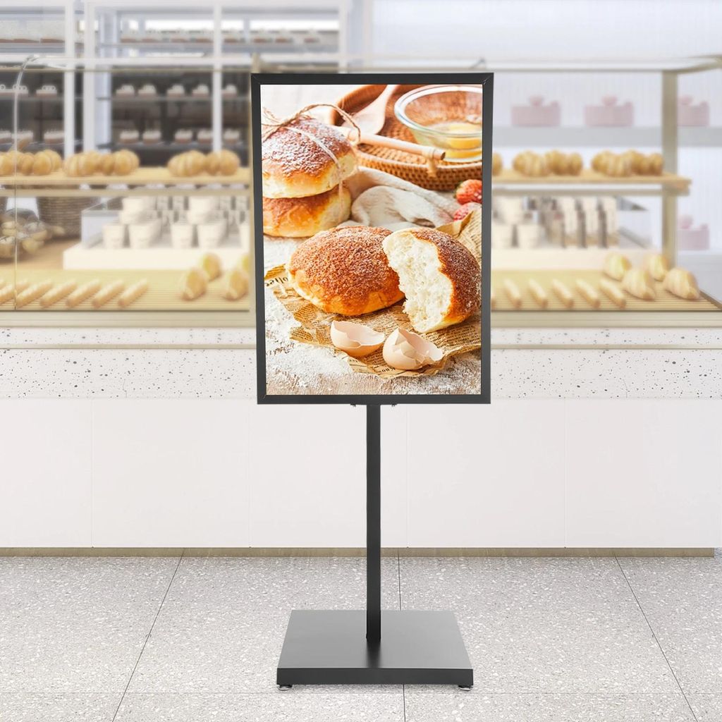 Bodenstehender Schildständer - Rechteckiger Plakatständer - Rahmen 90 x 65 cm - Gesamthöhe 160 cm - Für 5 mm Schilder - Eisen - Weiß