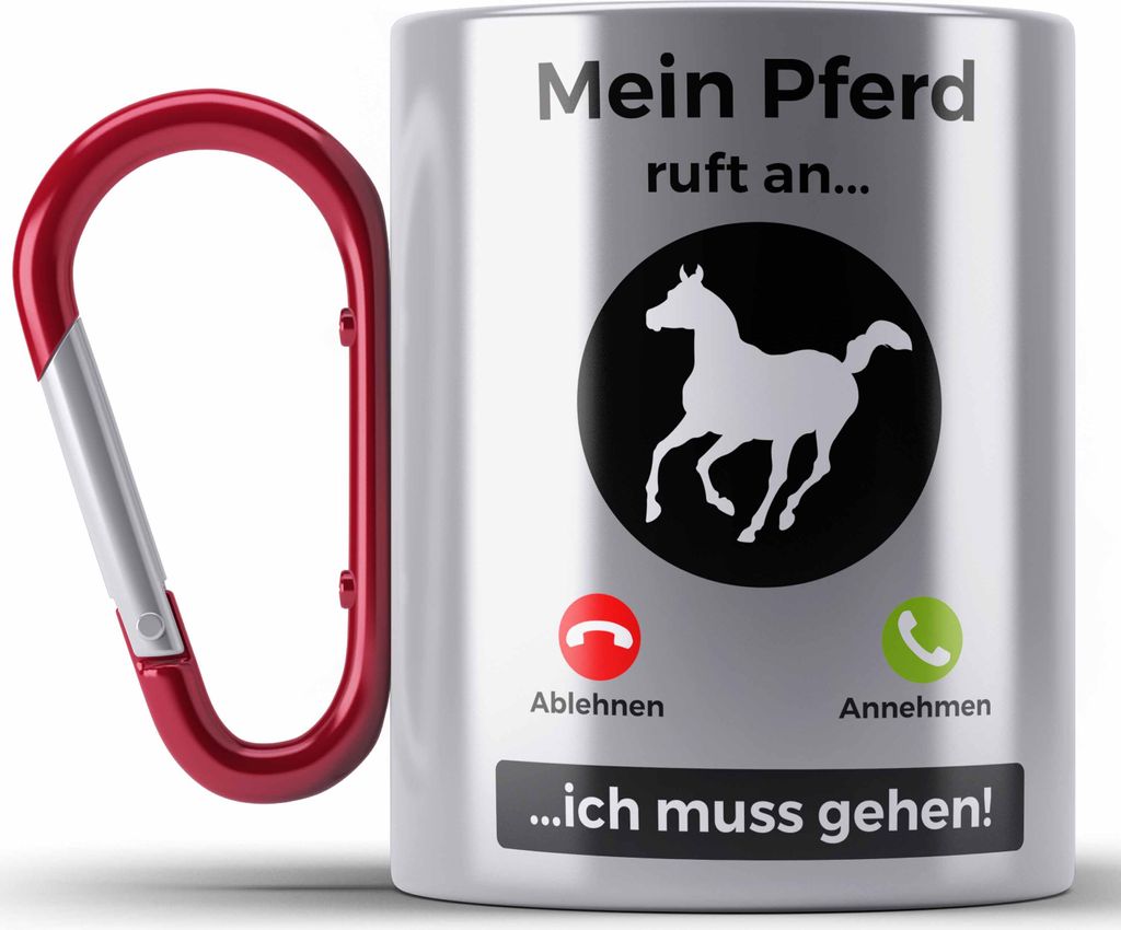 Trendation - Pferde Edelstahl Tasse Karabiner Geschenk Produktbild 
