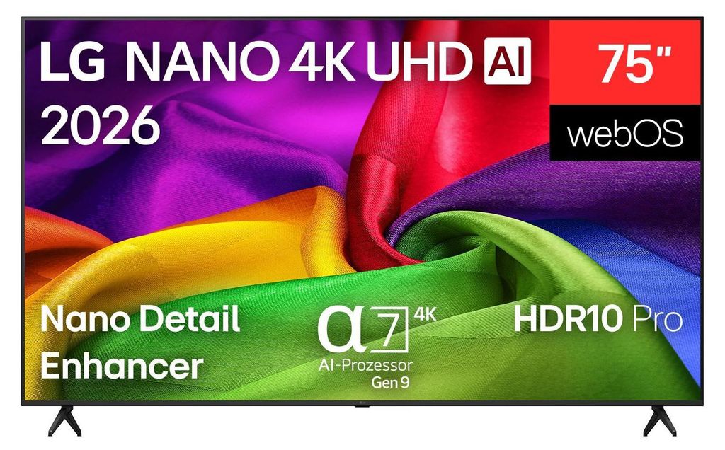 LG NANO 4K UHD AI 75NU800B6LA, 190,5 cm (75"), 3840 x 2160 Produktbild  KI-generiertes Bild