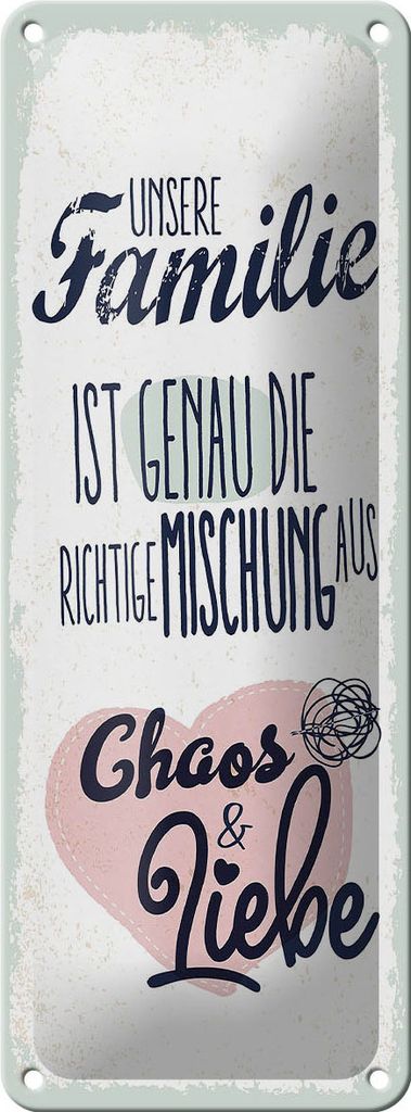 Blechschild Unsere Familie Chaos Liebe, 27x10 cm, Blechschilder Spruch Glück Weisheit