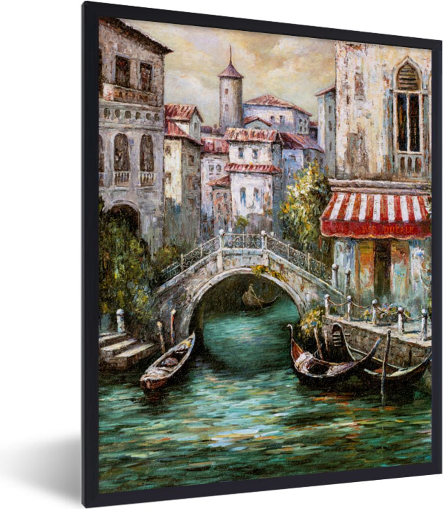 MuchoWow Gerahmtes Poster Gemälde - Öl - Wasser - Graben - Italien 60x80 cm - Poster mit Schwarzem Bilderrahmen Wandposter Rahmen Foto Bilder -...