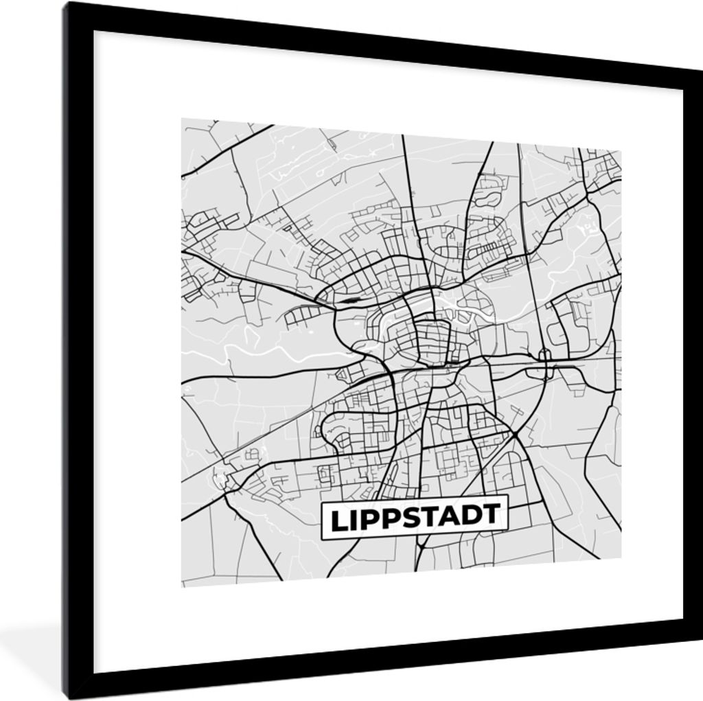MuchoWow Gerahmtes Poster Karte - Lippstadt - Deutschland - Karte 40x40 cm - Poster mit Schwarzem Bilderrahmen Wandposter Rahmen Foto Bilder - Po...
