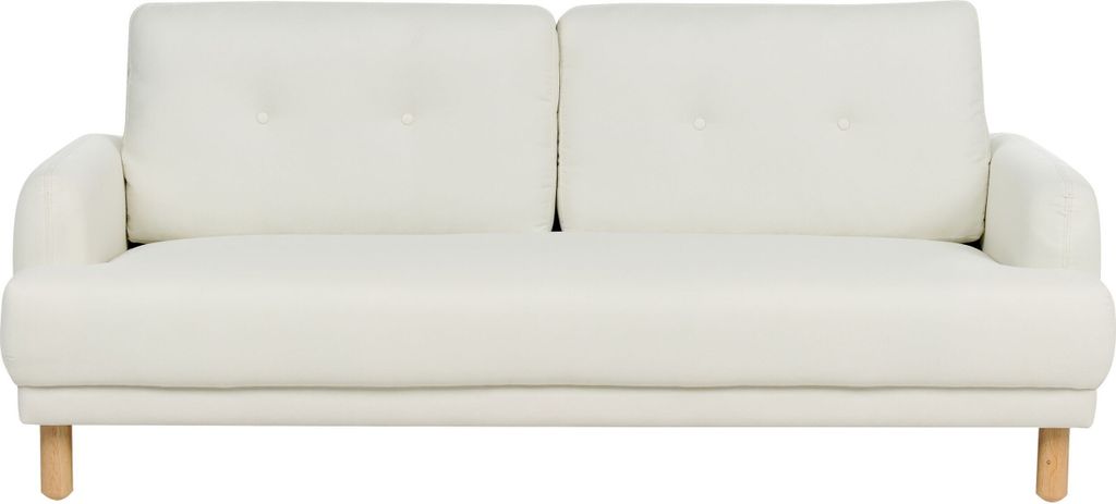 BELIANI 3-Sitzer Sofa Cremeweiß Stoffbezug mit Hohen Holzbeinen Armlehnen Knopfheftung Skandinavisch Retro Modern Wohnzimmer Ausstattung