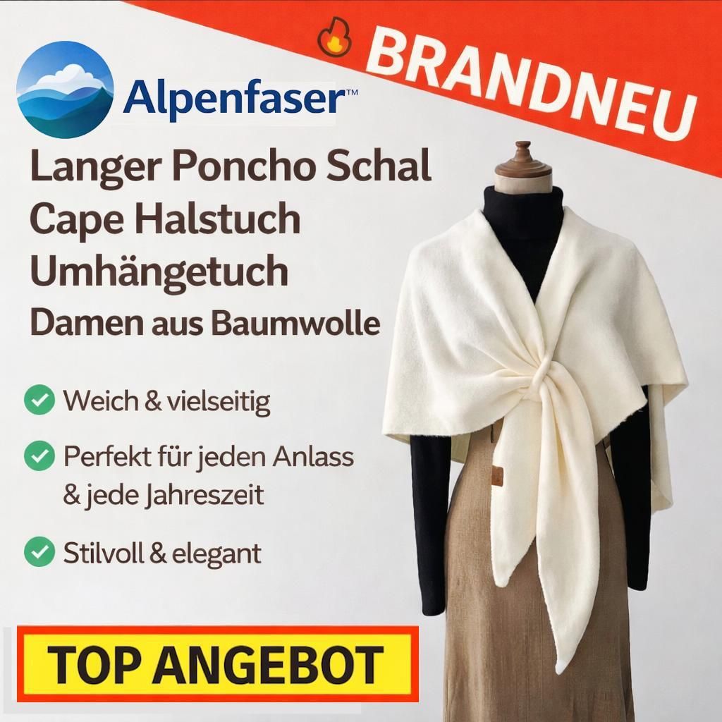 Alpenfaser™ Langer Poncho Schal Cape Halstuch Umhängetuch Produktbild 