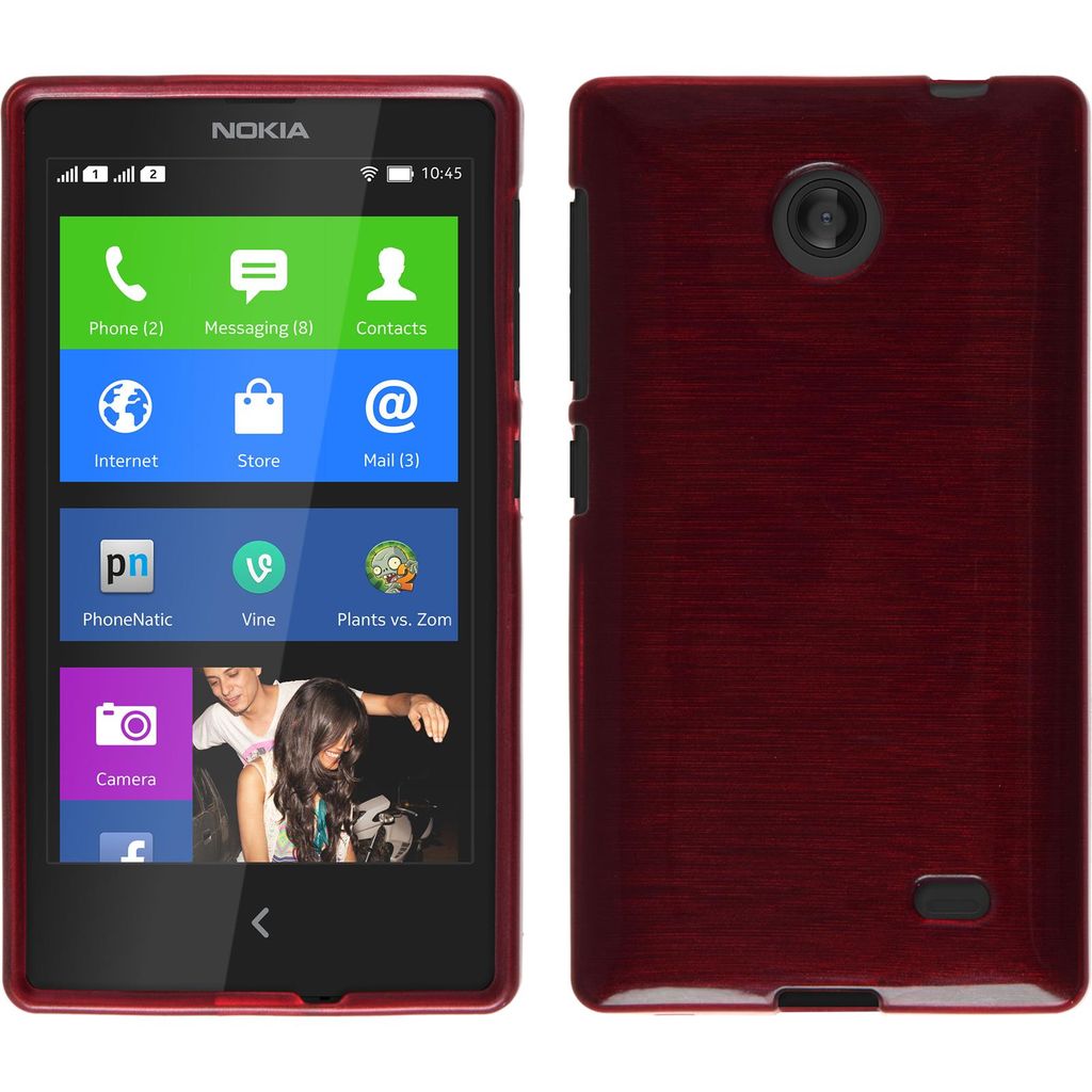 PhoneNatic Case kompatibel mit Nokia X / X+ - rot Silikon Hülle brushed + 2 Schutzfolien