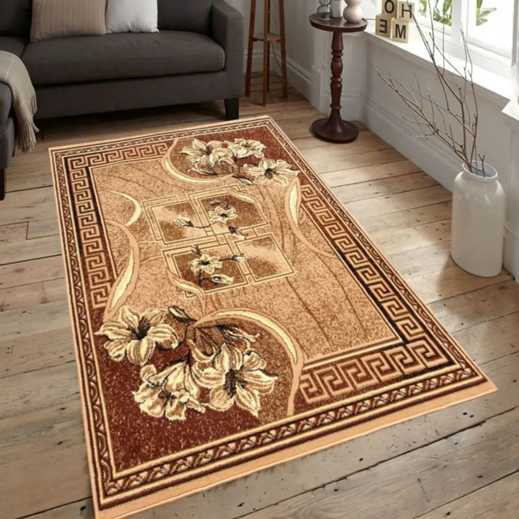 Tapis à motifs 70x130 cm LUKEN beige et marron pour salon et chambre