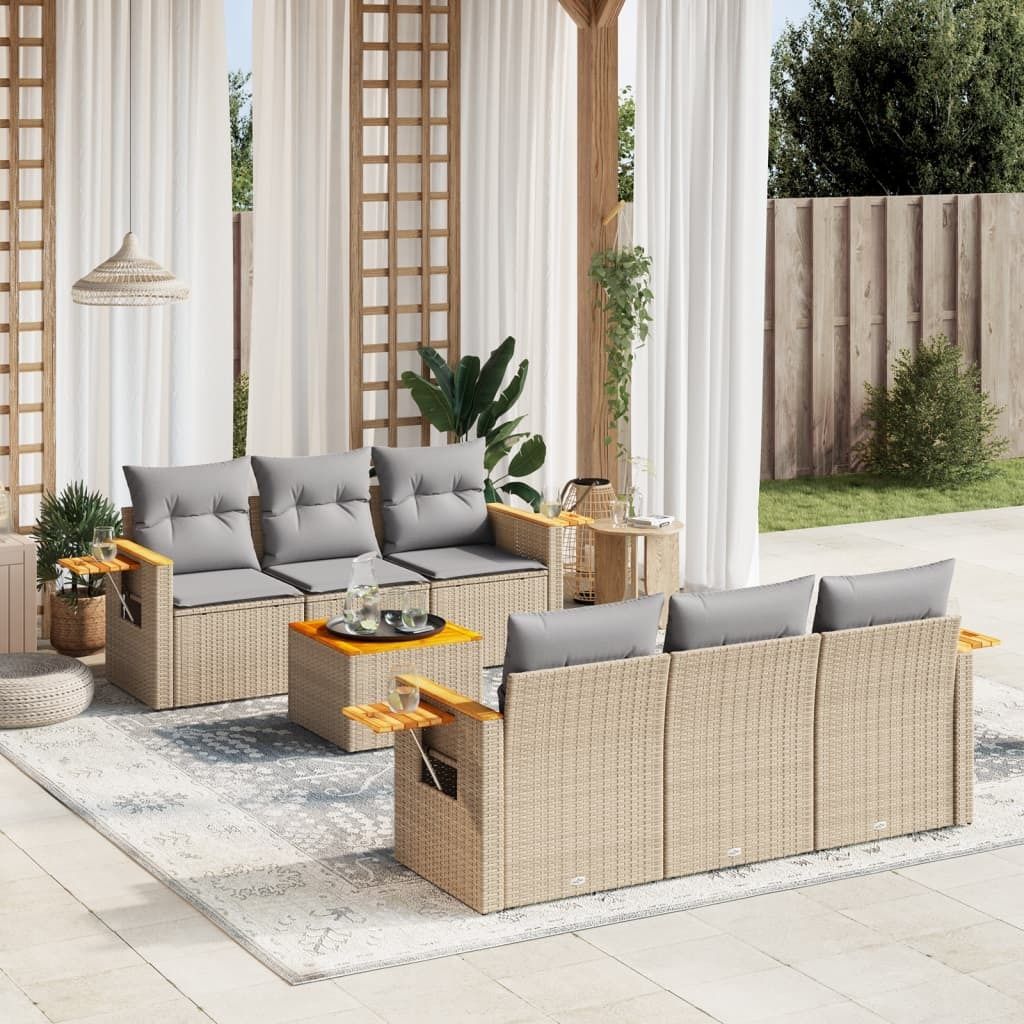 7-tlg. Garten-Sofagarnitur mit Kissen Beige Poly Rattan 3226633