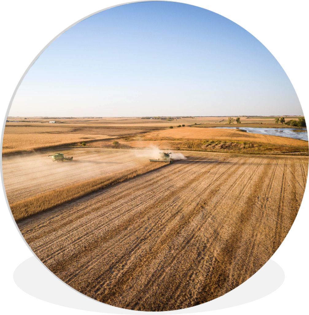 MuchoWow Rundes Wandbild - Runde Bilder Feld - Bauernhof - Traktor - Landwirt - Landleben Ø 90 cm Kreis Wanddekoration Kunststoff - Wandkreis - ...