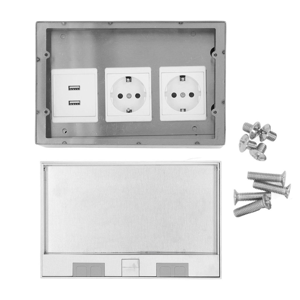 Wasserdichte Bodeneinbausteckdose aus Edelstahl – Flache Steckdose 4 kW – 2 Standard + 2 USB Anschlüsse – Für Marmor
