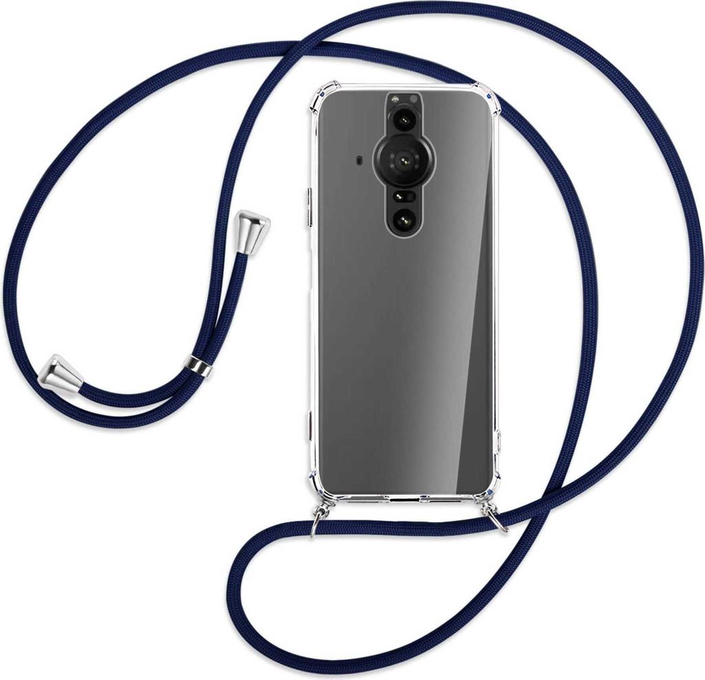 Handykette Backcover-Schutzhülle mit Band (Metall silberfarben) für Sony Xperia PRO-I - dunkelblau
