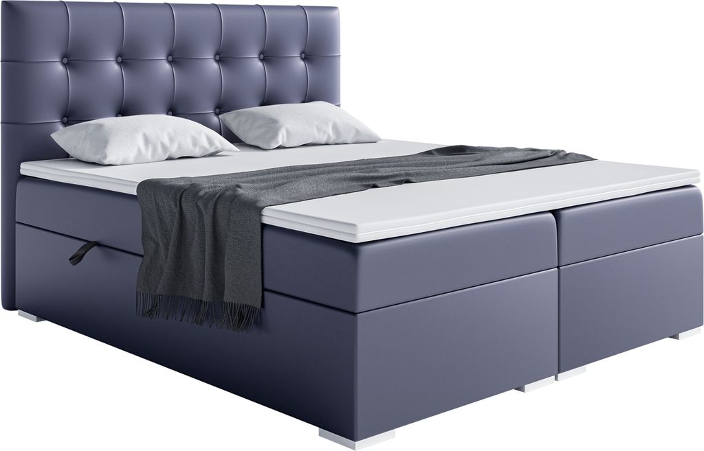 MEBLINI Boxspringbett mit Bettkasten - Gepolstert Doppelbett mit Matratze und Topper - Polsterbett mit Stauraum - Bett mit Kopfteil - Stauraumbett ...