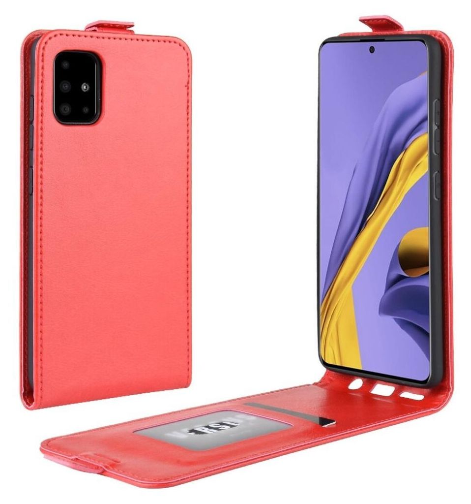 Flip Case Handyhülle für Samsung Galaxy A51 Vertikal Schutzhülle Tasche Cover RotBumper Smartphone Kartensteckplatz-Kreditkarte-Geldscheine EC-K...