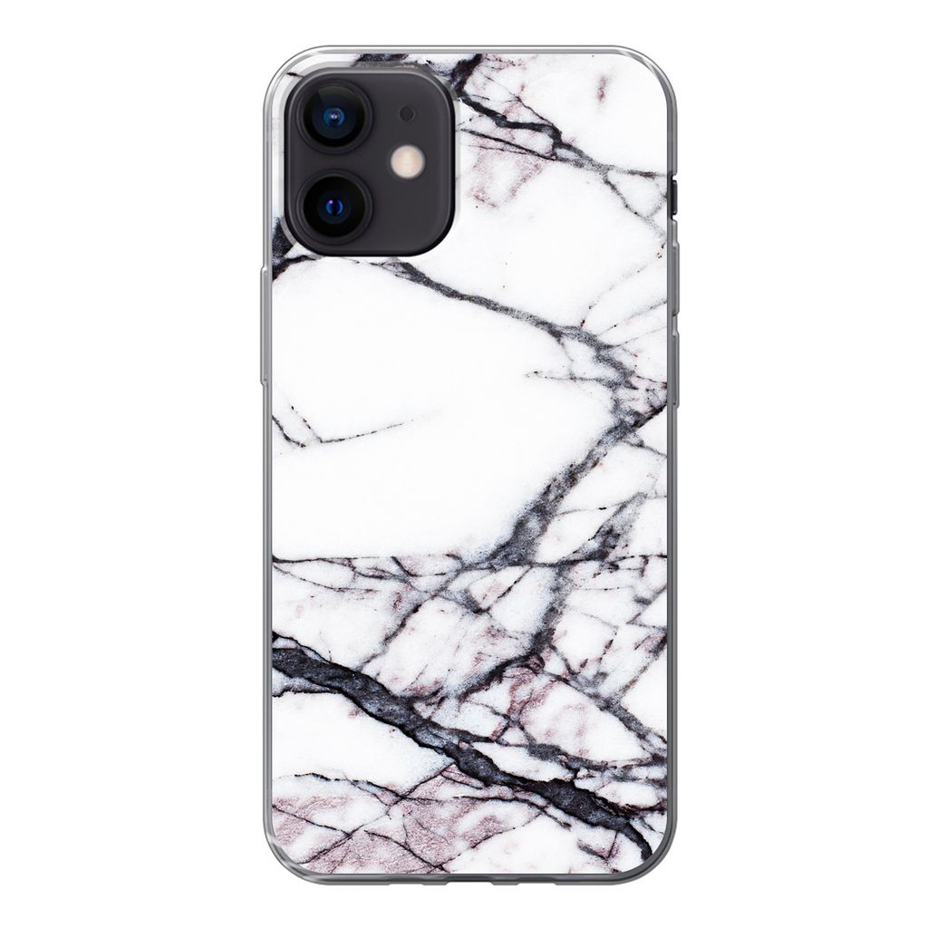 MuchoWow Handyhülle Schutzhülle Hülle für iPhone 12 Marmor - Weiß - Stein Silikon Softcase Handy Hülle - Schutzhülle