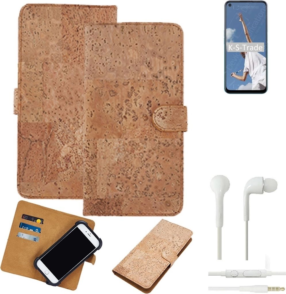 K-S-Trade Hülle kompatibel mit Oppo A52 + in ear Kopfhörer Kork Handyhülle Cover Schutzhülle TPU Case Bumper in Hellbraun, (1x)