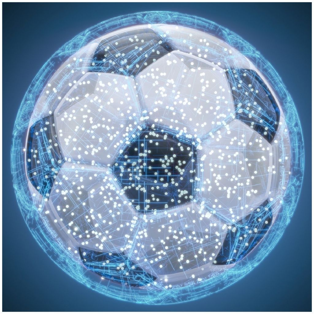 Wallario Memoboard Magnettafel aus Glas, Größe 50 x 50 cm, Motiv Fußball digital - Netzwerk in blau