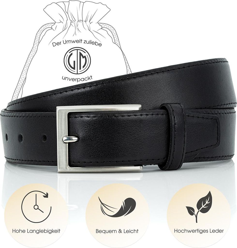 LINDENMANN Ledergürtel Herren, schwarz 35 mm Rindleder, bombiert, Größe / Size:Bundweite 85 cm Gesamtlänge 100 cm W 33.5 M, Farbe / Color:schwarz
