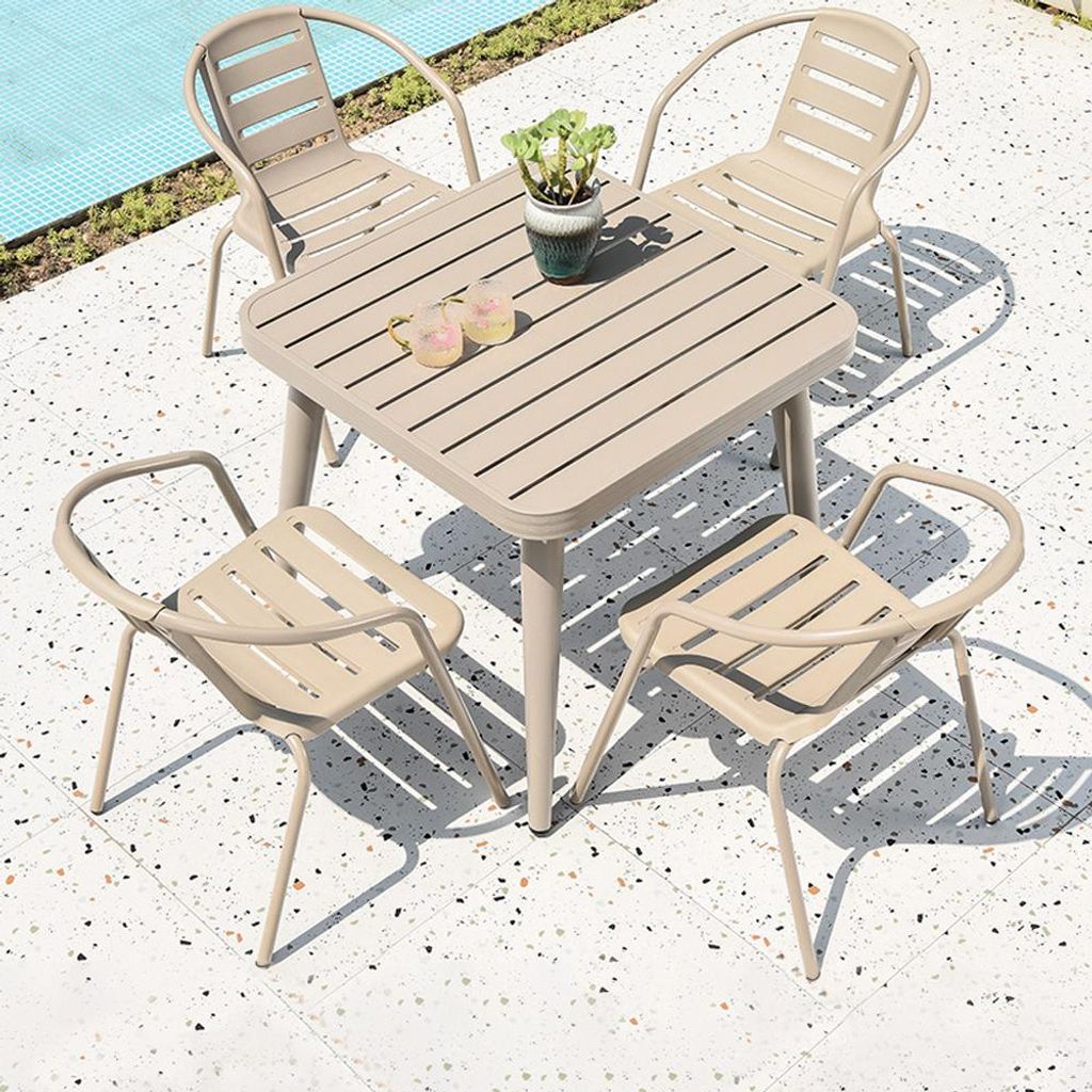 5-teiliges Gartenmöbel-Set – 4 Einzelsessel, 1 Tisch, Outdoormöbel, Terrassenmöbel, Essgruppe für den Garten Witterungsbeständig Beige L80cm...