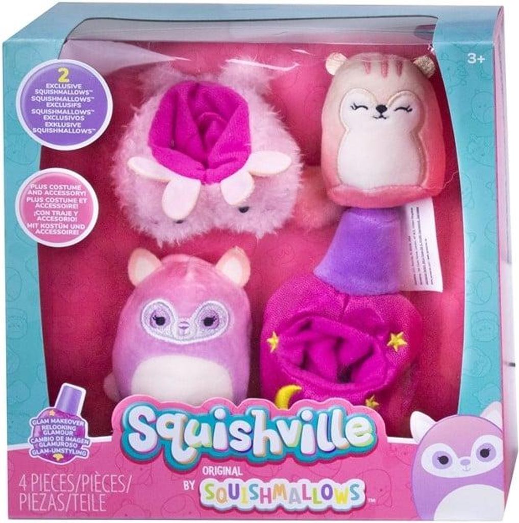 Squishmallows-Set Squishville Plüschtiere Lane und Chaitra Glam-Makeover ab 3 Jahren