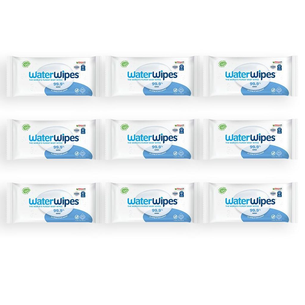 A grid of nine identical packs of WaterWipes baby wipes.