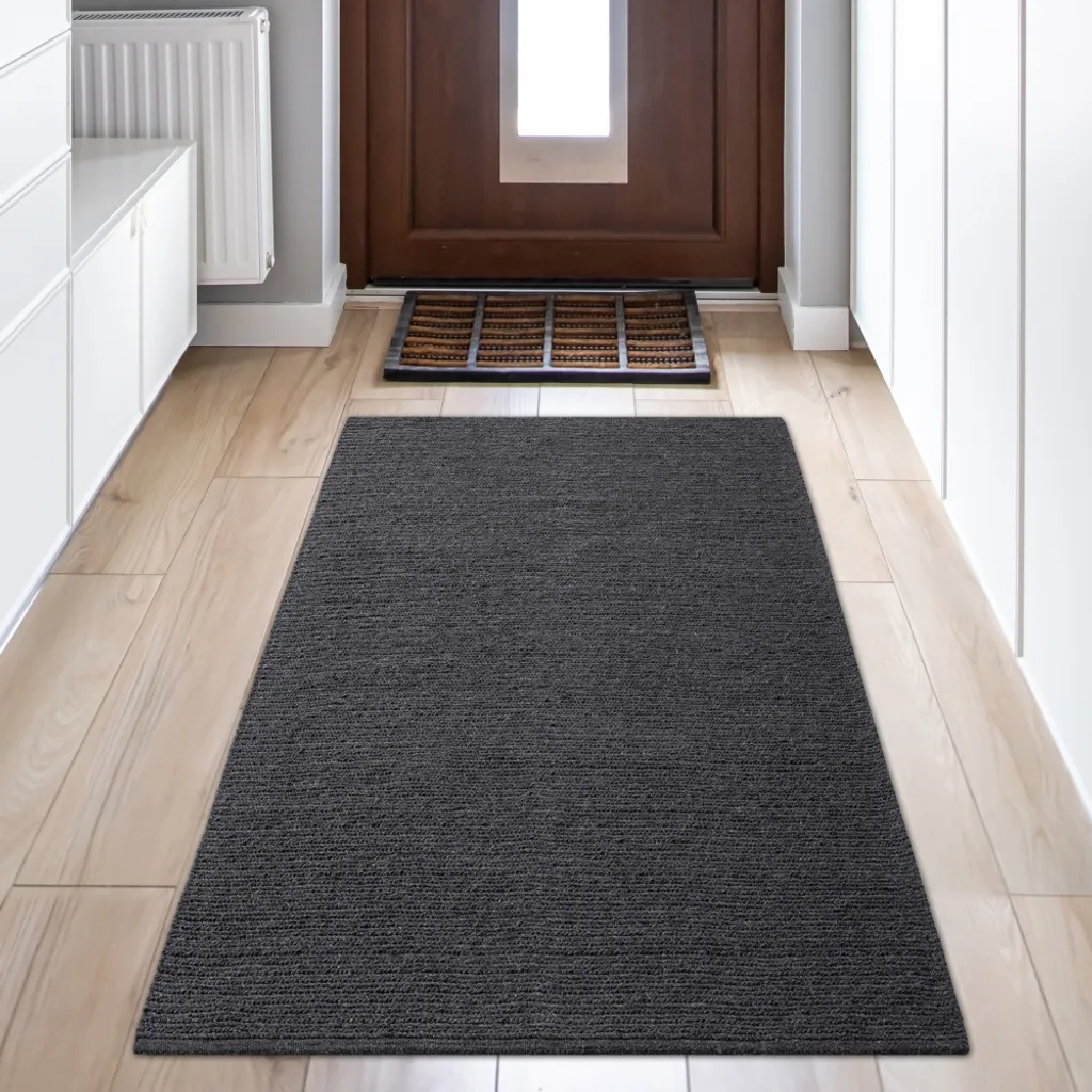 Tapis en laine anthracite tissé main 70x140 cm - Modèle Elegance Artisanal
