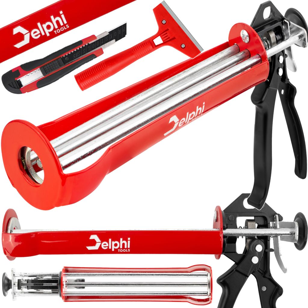 DELPHI Mechanische Kartuschenpresse 330ml für Acryl Silikon Fuge Kleber Spritze Presse Profi Silikonspritze Komfortabel Handgriff Silikonpistole
