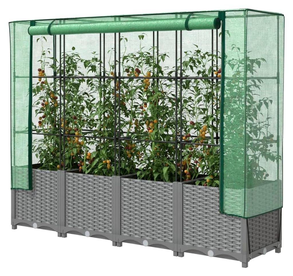 Hochbeet mit Gewächshausabdeckung in Rattan-Optik 160x40x138 cm