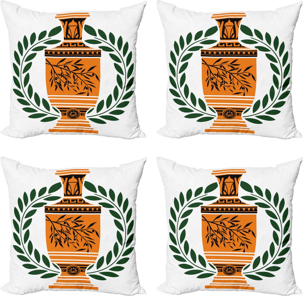 ABAKUHAUS Retro Kissenbezug Set (4 Stück), Greek Vase Laurel, Moderner Doppelseitiger Digitaldruck, 60 cm x 60 cm, Hunter Grün Orange