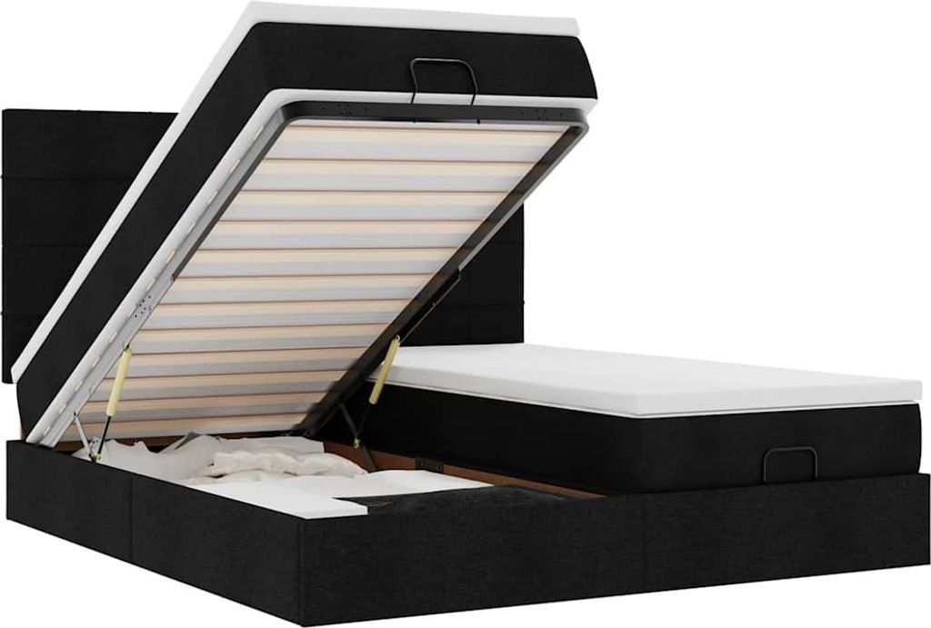 vidaXL Ottoman-Bett mit Matratzen & LEDs Schwarz 160x200 cm Stoff