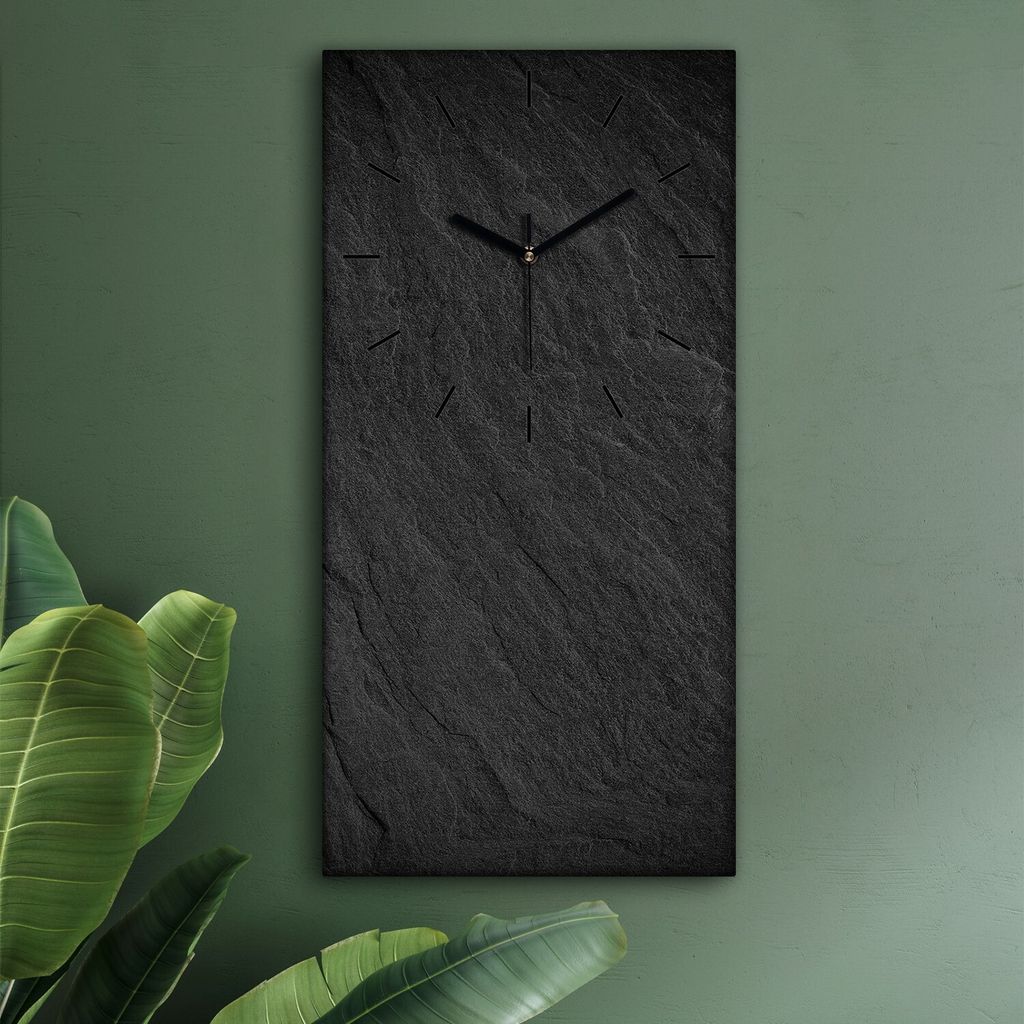Wohnzimmer Leinwand Uhr Geräuschlos Küche 30x60 Schwarzer Stein, Marmor, Motive, Textur, schwarze Zeiger