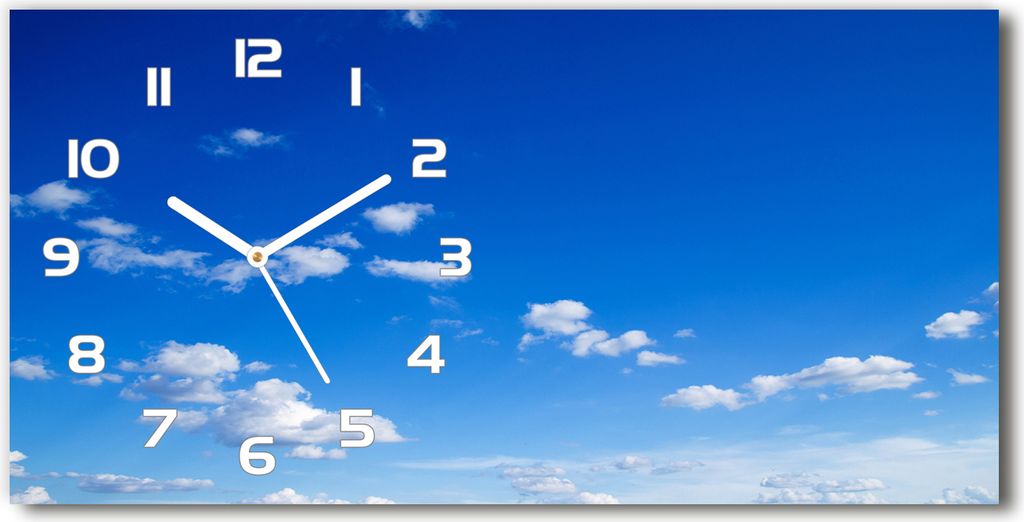Wanduhr aus Glas – 60x30 cm - Glasbild - Glasuhr - Gehärtetes Glas - weisse-zeiger - Wolken im Himmel