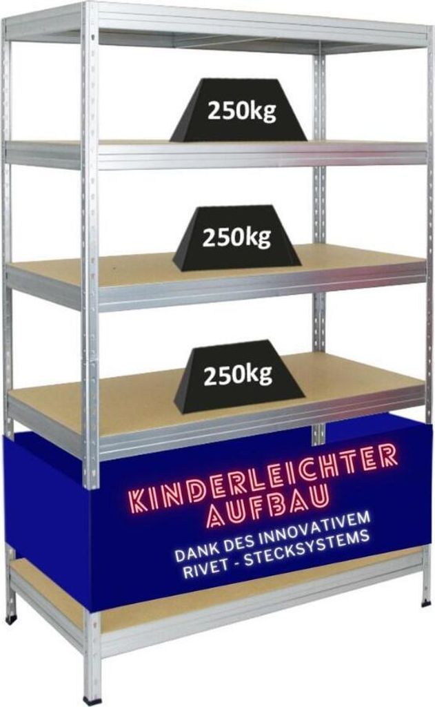 Schwerlastregal Rivet | HxBxT 180x120x60 cm | Fachlast Produktbild 