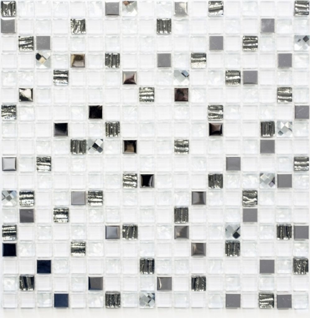 Mosaikfliese Transluzent Edelstahl weiß Glasmosaik Crystal Stahl weiß Glas MOS92-0107_f