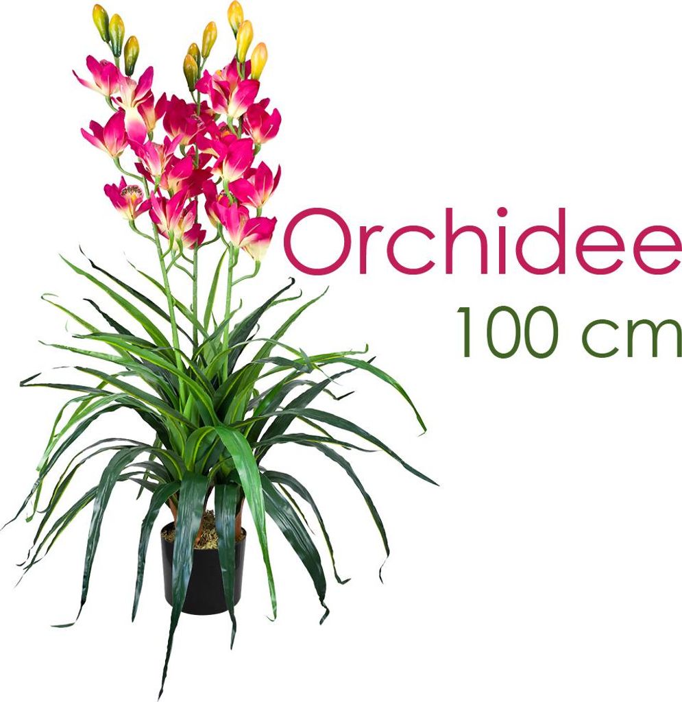 Künstliche Blumen Orchidee Orchideen Pflanzen Kunstpflanze Kunstblumen Künstlich Pflanze Rosa Pink mit Topf Deko 100 cm Decovego