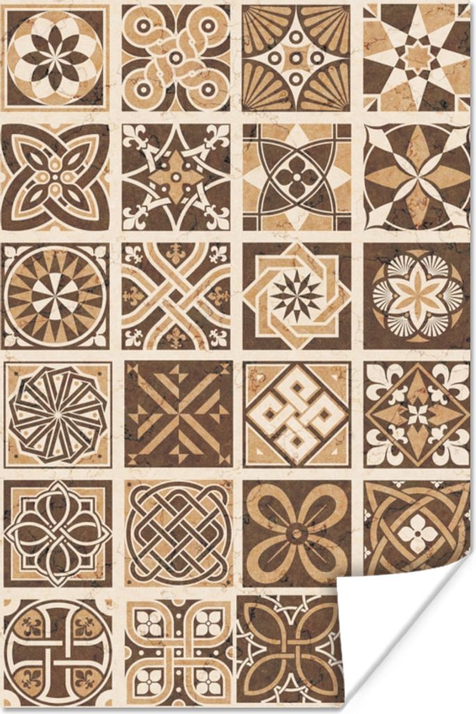 MuchoWow Poster Design - Blumen - Braun - Natur - Vintage 60x90 cm - Wanddekoration