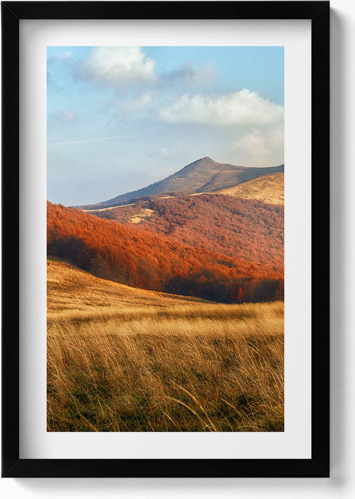 Berglandschaft im Herbst– Wandbild mit Rahmen – Gerahmtes Bild – Wanddekoration – 40x60 cm – Schwarz
