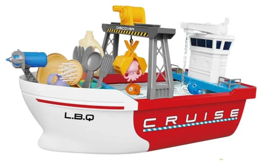 Bateau de pêche avec circulation d'eau et accessoires pour enfant