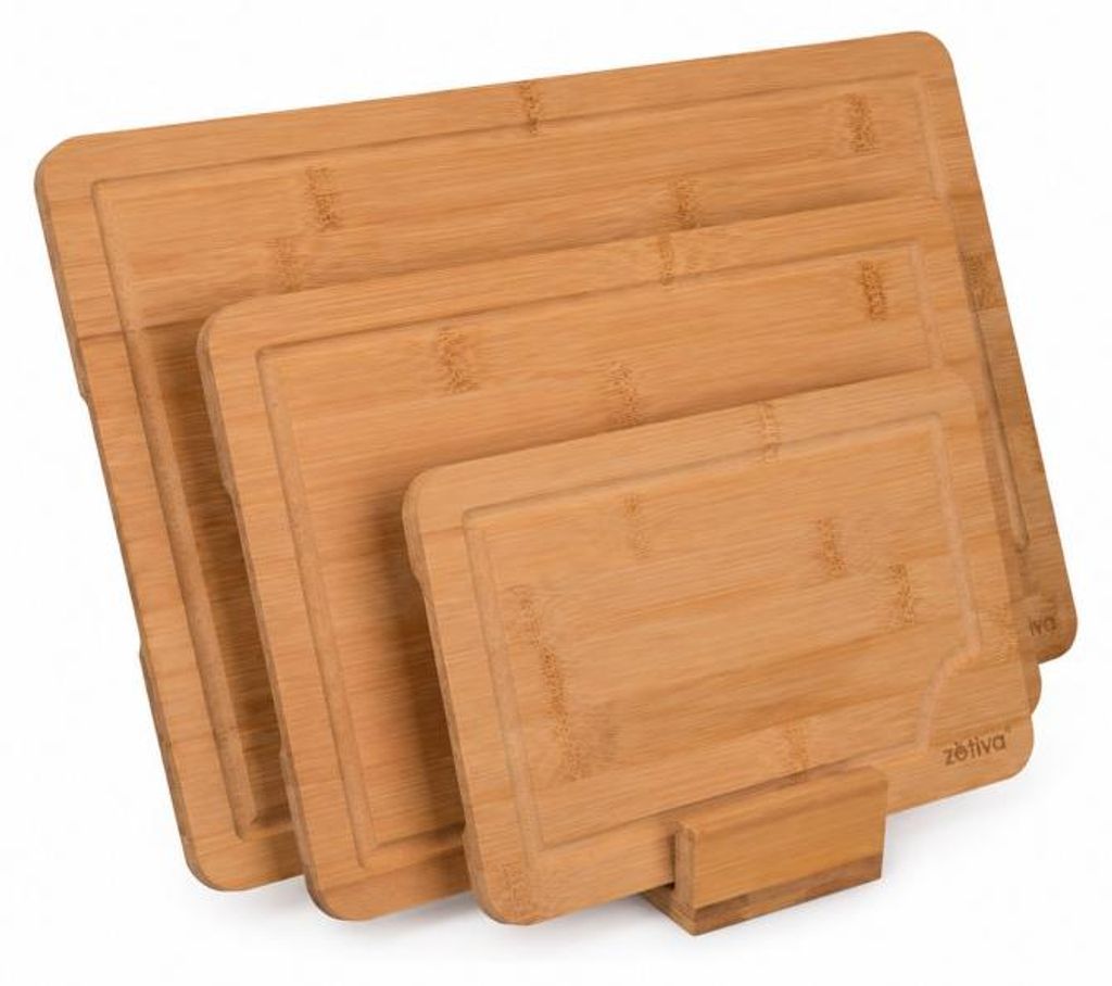 Zortiva 28065 Set van 3 bamboe snijplanken met standaard Productafbeelding 