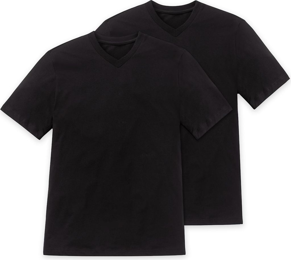 SCHIESSER American T-shirt (2-pack), heren shirt korte mouw jersey v-hals zwart