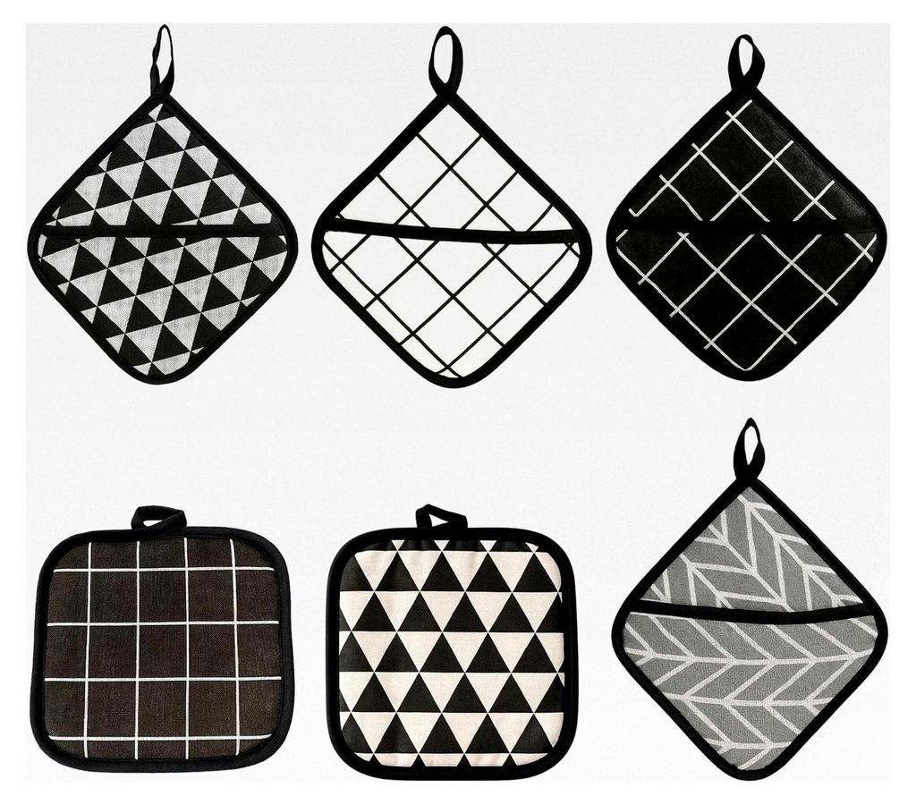 6-teiliges Set Topflappen mit Topfhandschuhen, hitzebeständige Küchenutensilien für Backofen und Herd, vier Topflappen 18 x 18 cm und zwei Topfl...