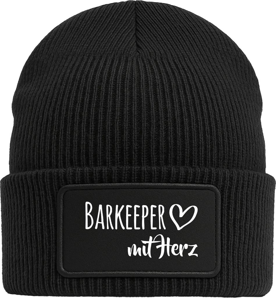 Huuraa Beanie Barkeeper mit Herz Black doppellagige Produktbild 