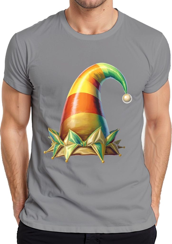 Joker Narrenkappe Karneval Fasching bunt gold glänzend lustig Herren T-Shirt, Grau, XXL