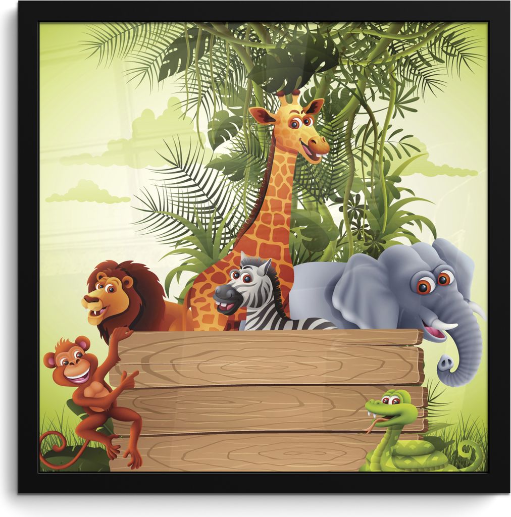 MuchoWow MuchoWow Gerahmtes Poster Dschungeltiere - Natur - Kinder - Giraffe 40x40 cm - Poster mit zchwarzem Bilderrahmen - Mit Rahmen - Wandde...