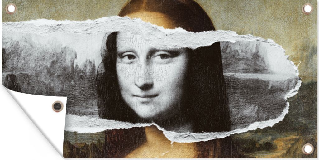 MuchoWow 80x40 cm Outdoor-Poster Gartendeko Sichtschutz Garten Poster für den Garten Mona Lisa - Da Vinci - Schwarz - Weiß
