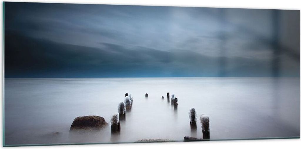 Bilder auf glas - Einteilig - Wellenbrecher Nebel Nacht - 120x50cm - Glasbilder - Wandbilder - Bilder - Wanddekoration aus Glas - Glas Bilder - Wan...