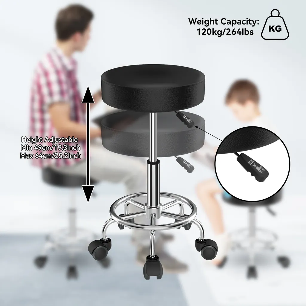 Tabouret à roulettes pivotant réglable noir pour éviter le mal de dos - 5